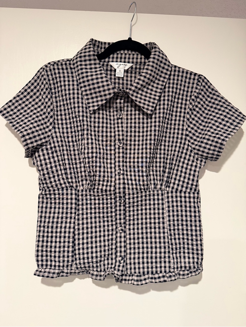 Women’s Vigoss Gingham Smocked Button Up Size Small - Picture 2 of 6